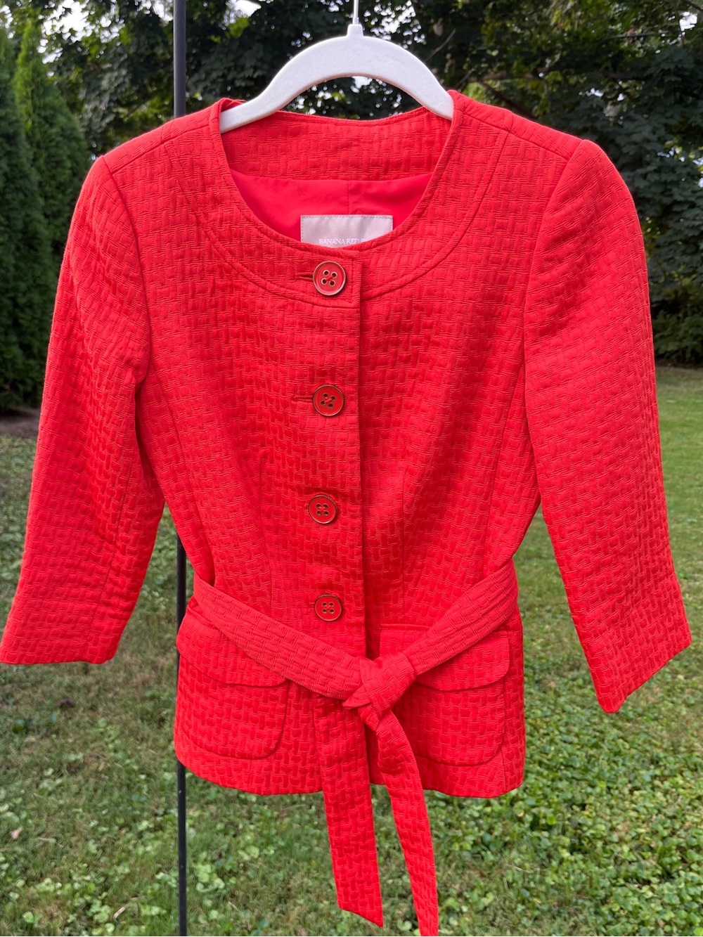 Banana Republic Vibrant Orange Textured Belted Jacket